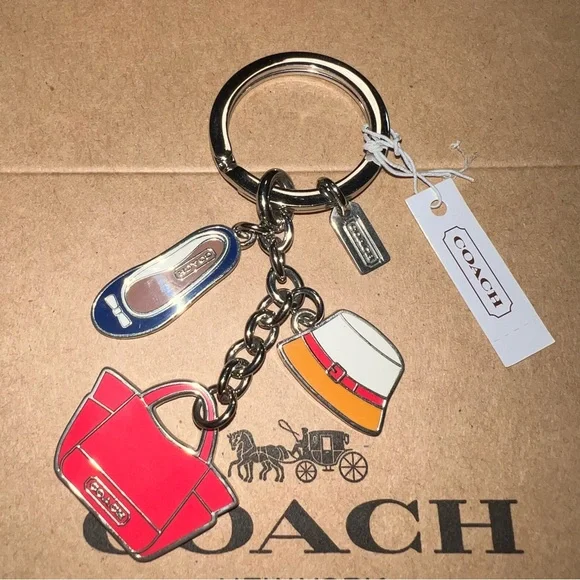 NWT Coach Fashion Icon Bag Charm Keychain Hat Shoe Tote Gift Set F65743 Silver - Picture 1 of 2